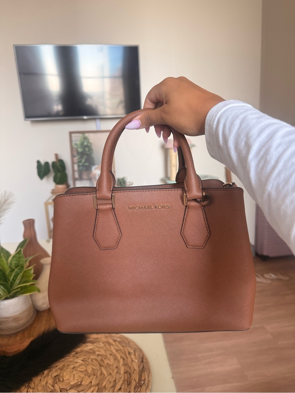 Michael Kors Cognac Saffiano Leather Satchel - Picture 2 of 7